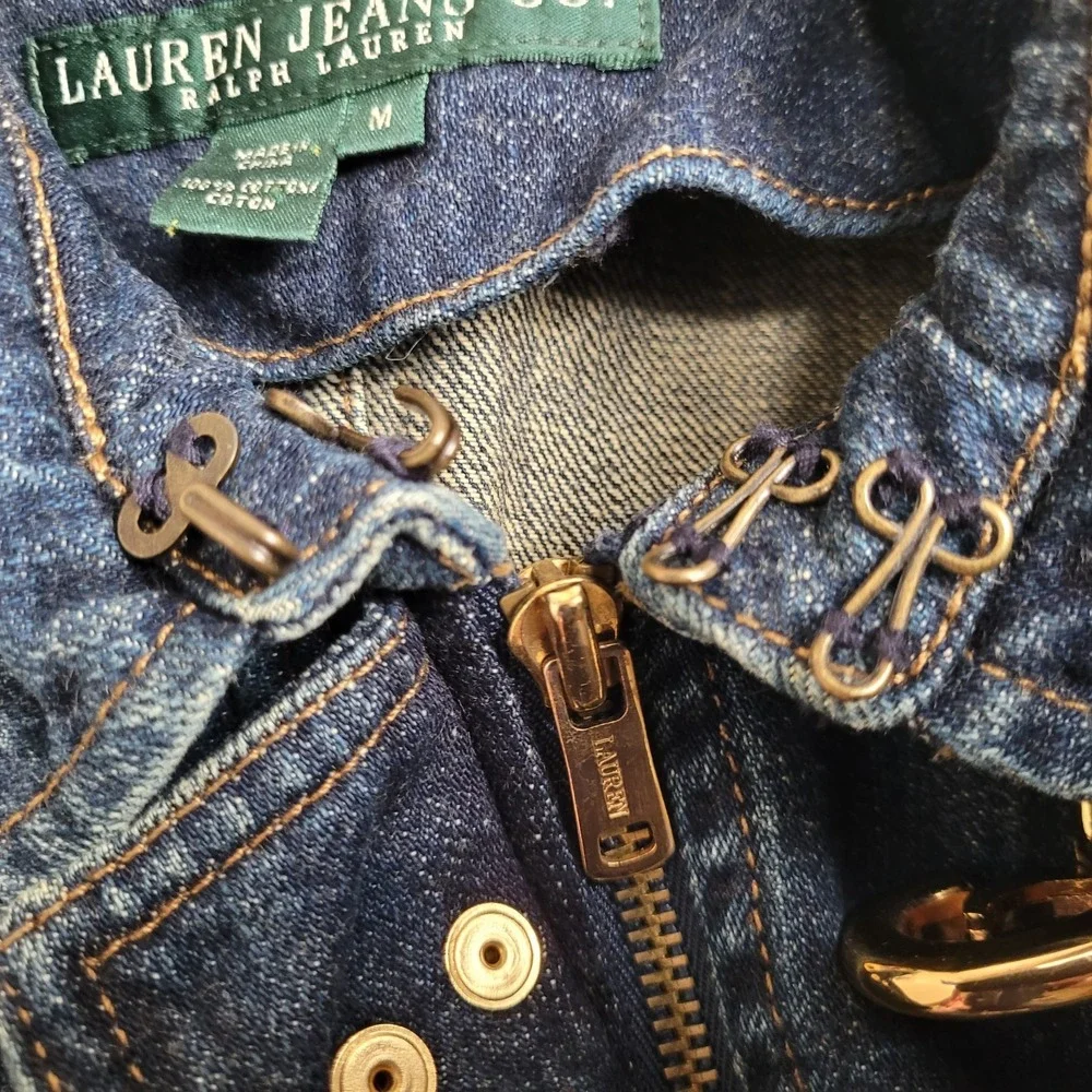 🐎Vintage Lauren Jeans Co Ralph Lauren Women M Blue Denim Fireman Jacket 90s Y2K - Picture 12 of 16